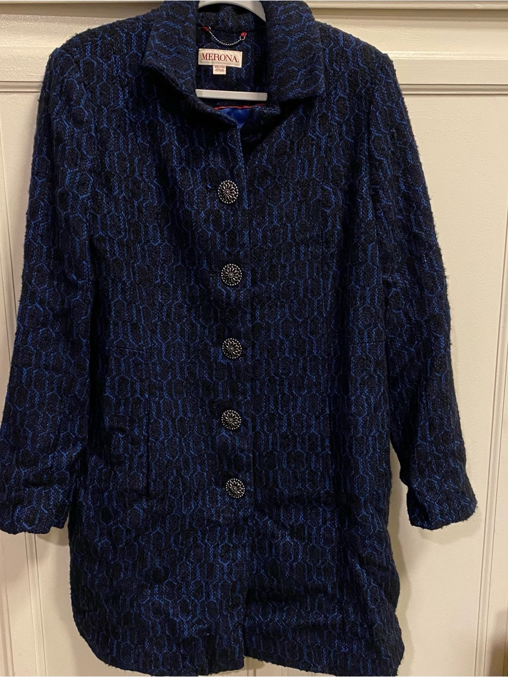 Merona Black and Blue Textured Button-Up Coat